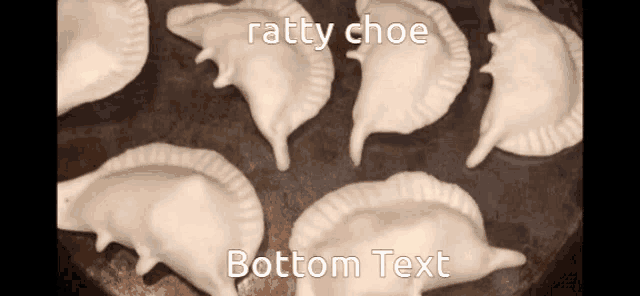 a bunch of dumplings with the words ratty choe and bottom text on them