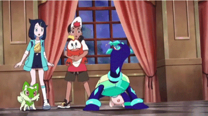 a group of cartoon characters are standing in a room next to a window .