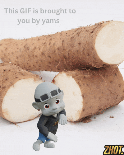a cartoon character standing in front of yams with the words this gif is brought to you by yams behind him