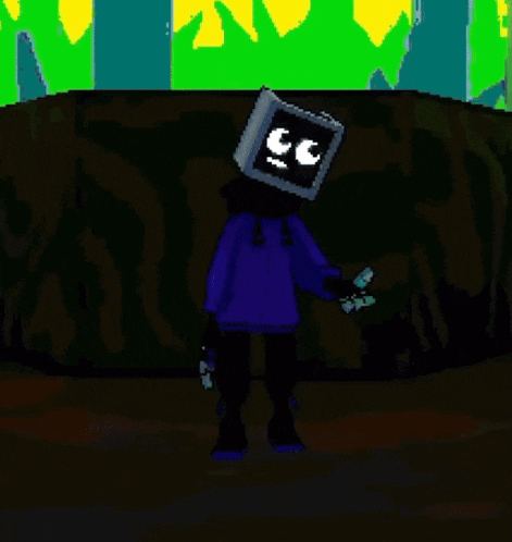 a pixel art drawing of a robot with a monitor head