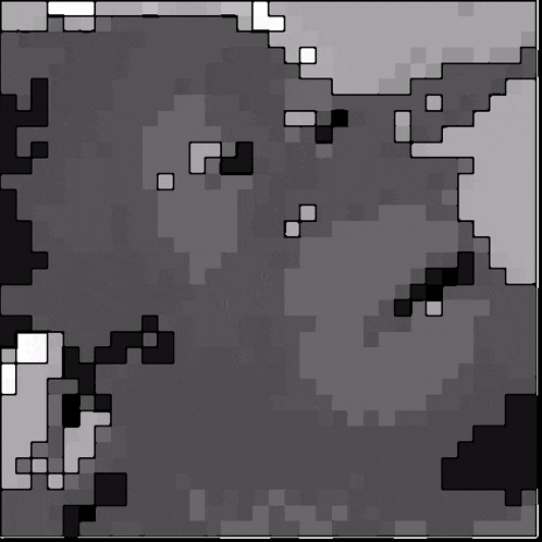a black and white pixelated background with a few squares in the middle