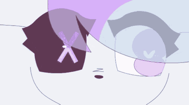a cartoon drawing of a person with a purple x on their eye