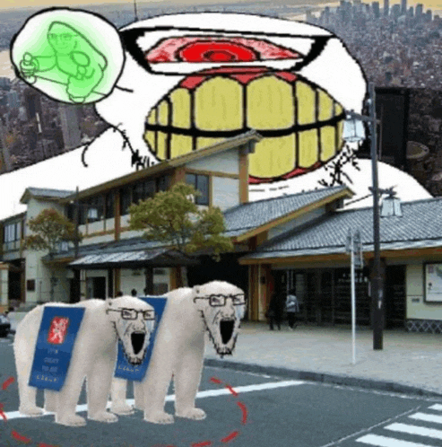 a cartoon of three polar bears standing in front of a building that says ' czech republic ' on it