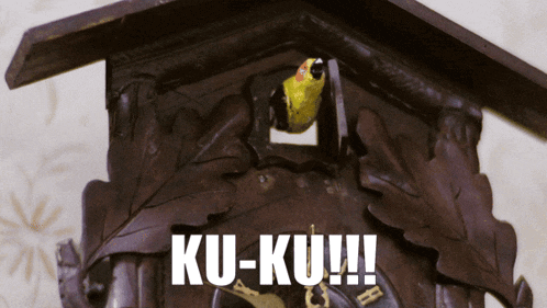 a cuckoo clock with the words ku-ku !!! written on it