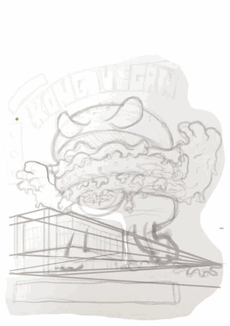 a black and white drawing of a hamburger with the word vegan in the background