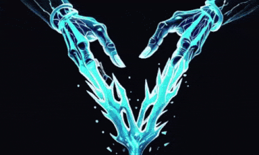 a pair of skeleton hands holding a lightning bolt in their hands