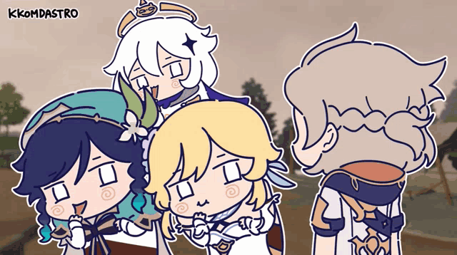 a cartoon of a group of anime characters with the name kkomdastro at the top