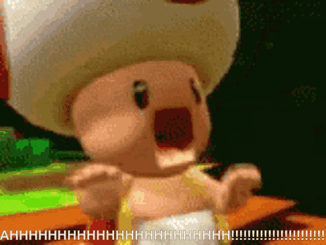 a cartoon toad is screaming with the words ahhhh on the bottom
