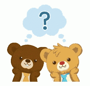 two teddy bears with a question mark above their heads