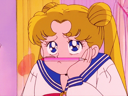 a cartoon girl with a pencil in her mouth and the letter t on her shirt