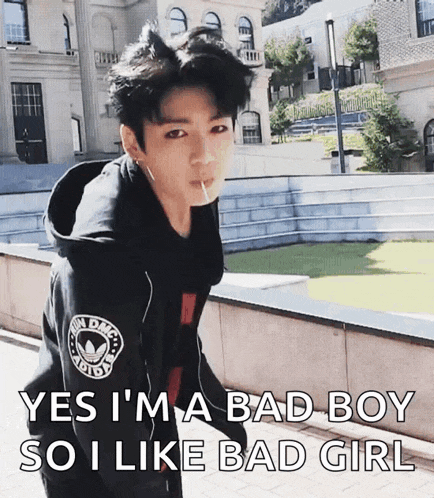a young man in a black jacket says yes i 'm a bad boy so i like bad girl .