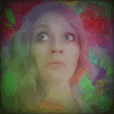 a painting of a woman with a surprised expression