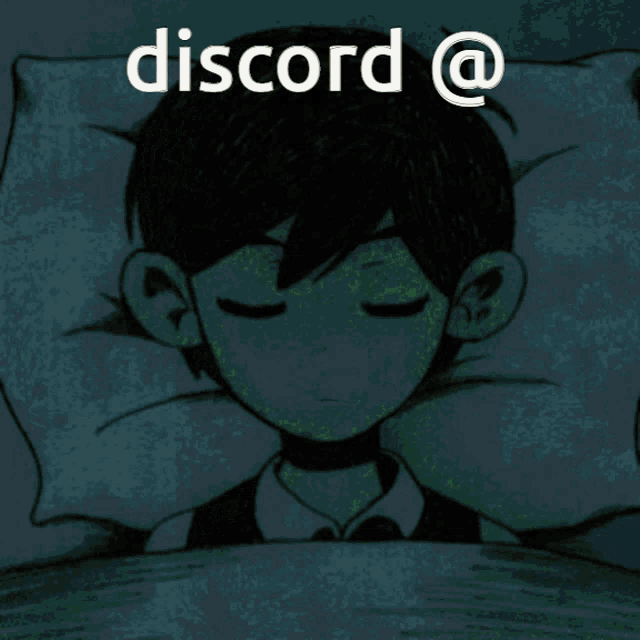 a picture of a boy sleeping with the words discord @ on the top