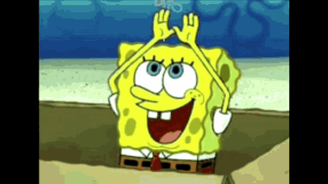 a cartoon of spongebob making a peace sign
