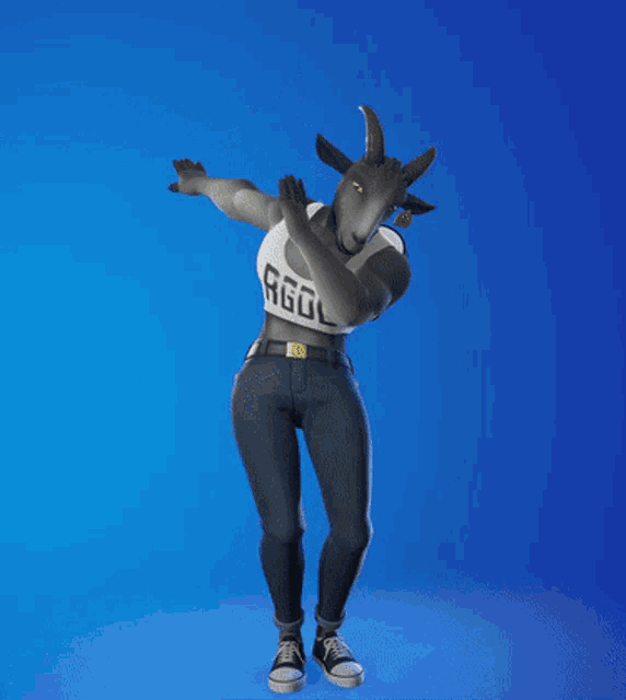 a goat wearing a crop top that says rgol
