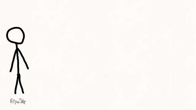 a stick figure is standing on a white background in a cartoon .