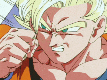 a close up of a person 's face with a fist in the air