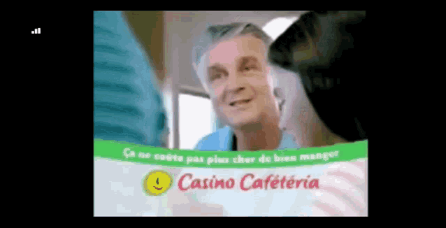 a man is talking to a woman in a casino cafeteria ad