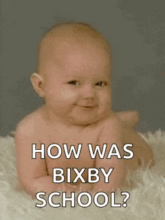 a baby is laying on a blanket with the words `` how was bixby school '' .