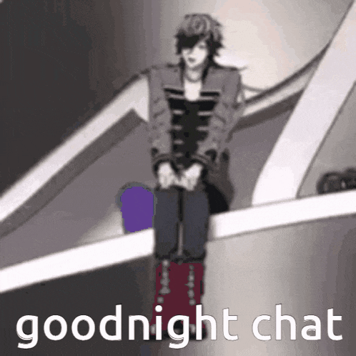 a cartoon character is sitting on a railing with the words `` goodnight chat '' written below him .