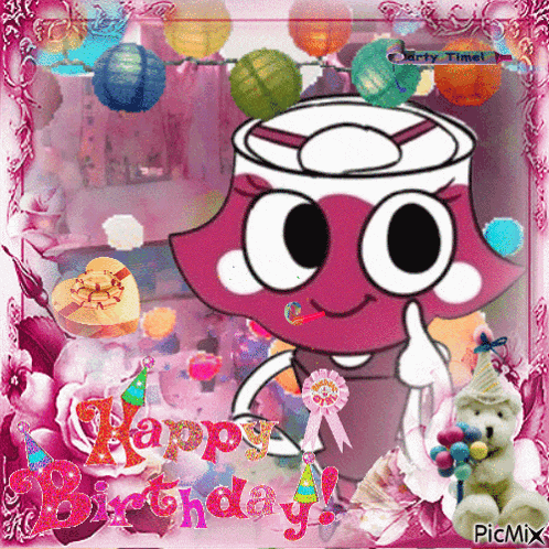 a picture of a cartoon character with the words happy birthday
