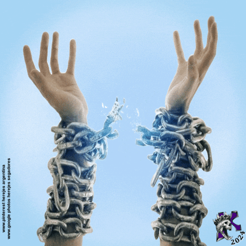 a picture of a person 's hands chained to each other with the year 2014