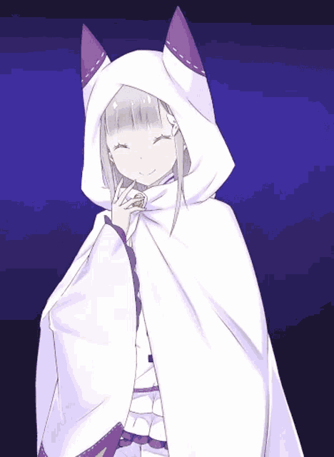 a girl with a white cape and purple ears