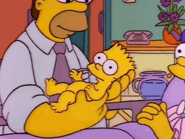 a cartoon of homer simpson holding bart simpson