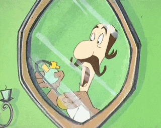 a cartoon man is brushing his teeth in a mirror