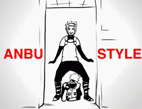 a black and white drawing of a man with the words anbu style above him