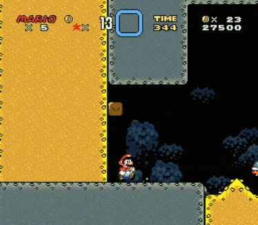 a video game screen shows mario standing in a cave and the time is 2:34