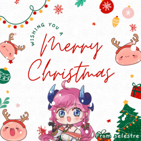 a merry christmas greeting card with a cartoon girl