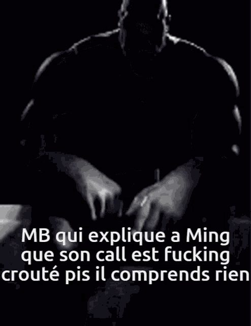 a black and white photo of a man with the caption mb qui explique a ming