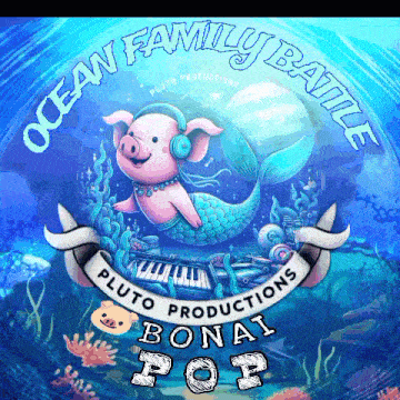 a poster that says ocean family battle with a pig on it