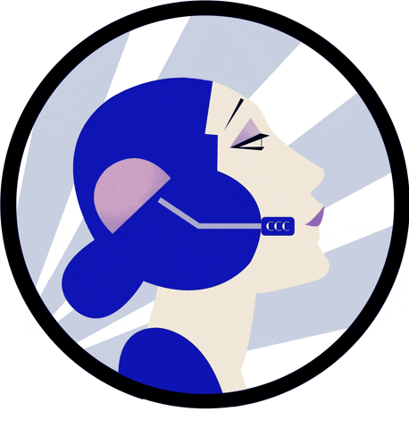 an illustration of a woman wearing a headset with the letter ccc on it