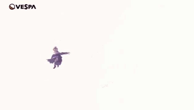 a video game character is flying through a purple lightning storm ..