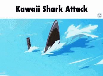 a shark is swimming in the ocean with the words kawaii shark attack below it