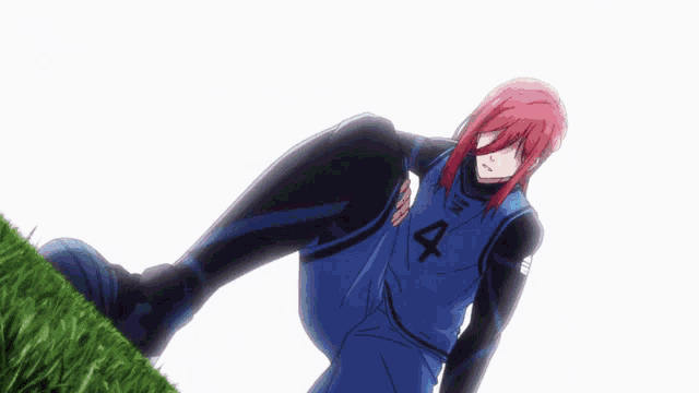 a person with red hair is laying on the grass with a blue light behind them that says ' tokyo '