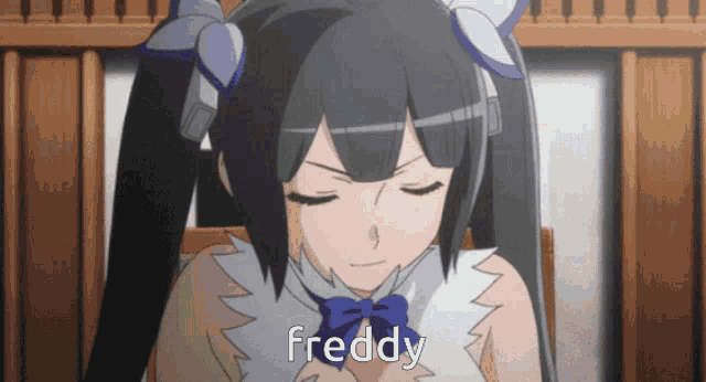 a girl with pigtails and the word freddy on the bottom right