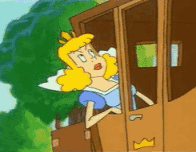 a cartoon of a princess in a carriage with a crown on it