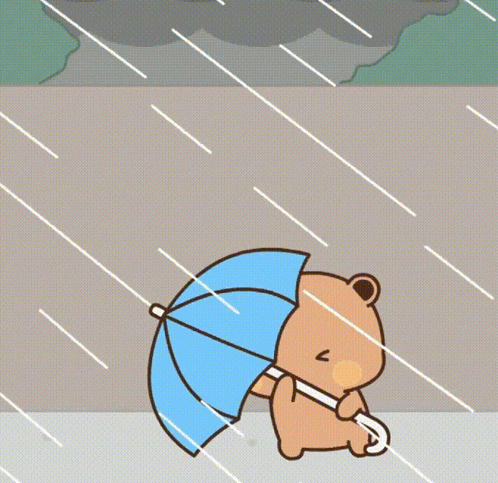 a panda bear is holding an umbrella and another bear is holding a blue umbrella