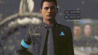 a man in a suit and tie is standing in front of a screen that says suicide or give up .
