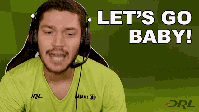 a man wearing headphones and a green shirt that says allianz on it