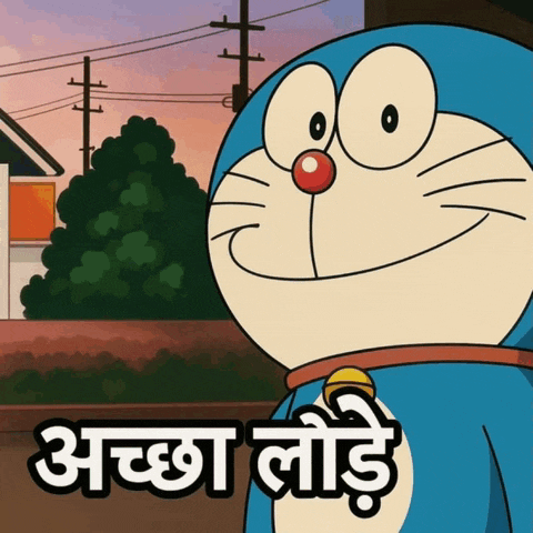 a cartoon of doraemon with the words " accha lode " written below him