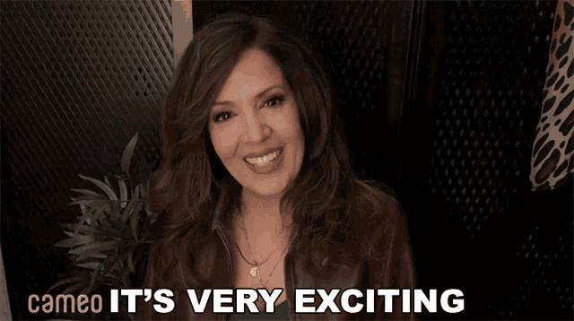 a woman says " cameo it 's very exciting " in a video