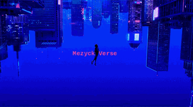 a blue background with the word mezyck verse