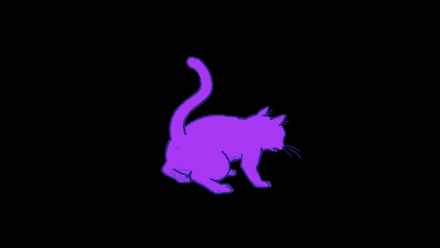 a purple cat is playing with a green mouse .