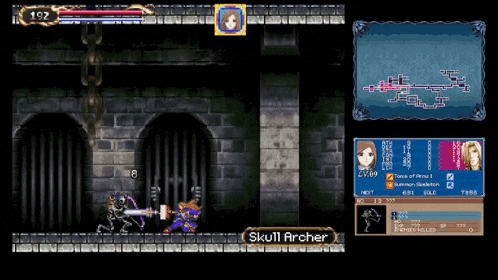 a screenshot of a video game with skull archer on the bottom