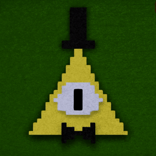 a pixel art of bill cipher from gravity falls with a black top hat