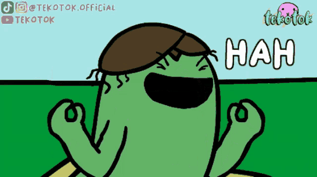 a cartoon of a frog with the word hah on it